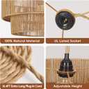 17.7" Plug In Boho Rattan Pendant Light with 16.4FT Dimmable Hemp Rope Cord, Hand Woven Drum Pendant Lights Kitchen Island, Farmhouse Hanging Lamp for Dining Room Bedroom Living Room (Bulb Included)
