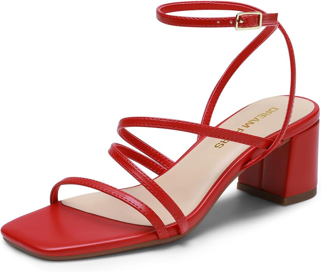 DREAM PAIRS Womens Block Heels 2 inch Strappy Square Toe Dressy Chunky Low Heeled Sandals for Party Wedding Evening, Size 8, Red-Pu, DWUMHS2512