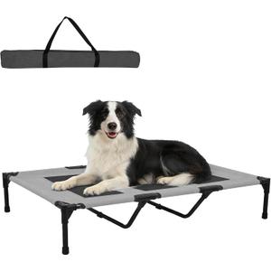 Large Dog Bed, Raised Pet Cot for Medium and Large Dogs, Cooling Breathable Mesh, Durable Sturdy Frame, Washable Cover, Portable and Easy to Assemble Indoor/Outdoor Pet Bed, Grey, L