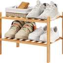 Small Shoe Rack, 2-Tier Bamboo Stackable Shoe Shelf Storage Organizer, Shoe Stand for Closet, Entryway and Hallway