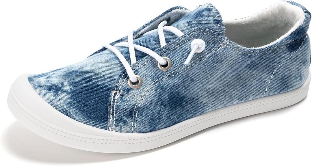 FUNKYMONKEY Shoes for Women, Comfort Low Top Canvas Slip On Sneakers Classic Casual Walking Shoes (Blue), 7