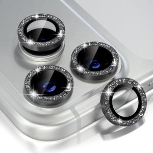 Choiche Compatible for iPhone 17 Pro/iPhone 17 Pro Max Camera Lens Protector Bling, 9H Tempered Glass Camera Cover Screen Protector Metal Ring Decoration Accessories (Glitter-Black)