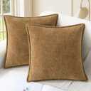 CaliTime Throw Pillow Covers Decorative 18 X 18 Inches Pack of 2 Cotton Thread Stitching Edges Solid Dyed Soft Chenille Cushion Cases for Couch Sofa Bed Living Room Farmhouse Apricot Brown