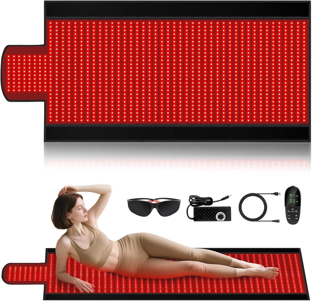 Full Body Red Light Therapy Mat, FSA HSA Eligible Red Light Therapy Blanket, 1370pcs Dual Wavelength LEDs(660nm& 850nm), Premium Leather, Adjustable Timer & Intensity