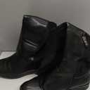 Modatope Black Rounded Toe Flat Knee High Boots Low Heel Elastic PU Leather Riding Boots Fashion Fall Winter Dress Boot Size 9