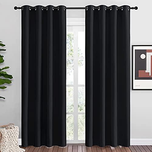 NICETOWN Halloween Blackout Curtain Panels 86 inches - Light Reducing Thermal Insulated Solid Grommet Blackout Curtains/Panels/Drapes for Living Room (Set of 2, 55 inches by 86 Inch, Black)