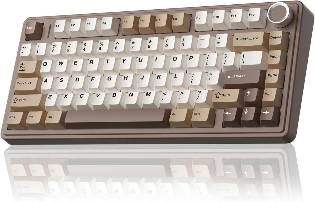 AULA F75 75% Wireless Mechanical Keyboard, Hot Swappable Creamy Keyboard, Pre-lubed Linear Switches, 2.4GHz/Type-C/BT5.0, RGB Backlit Gaming Keyboards (White & Brown)