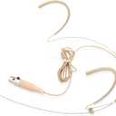 Pyle Pro Dual Over-Ear Headset Microphone - Professional Hands-Free Omni-Directional Boom Condenser Mic with 4-Pin Mini XLR, 3.9ft Cable, Windscreen - Secure Fit, Pro Audio for Presentations (Beige)