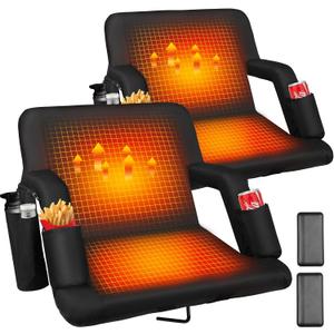 Heated Stadium Seats for Bleachers with Back Support with 5V 20000mAh Battery and Wide 20"/25" Dual-Sided Heated Bleacher Seat 6 Reclinng Positions Heat Heated Stadium Chair USB 3 Levels of