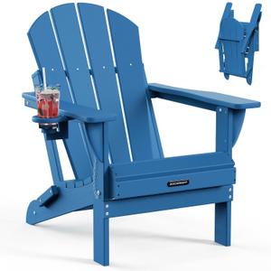 MUCHENGHY Folding Adirondack Chairs HDPE Weather Resistant, Patio Firepit Chairs, Sturdy Outside Chair, Lawn Chairs, 15min Assembly 380lb, Royal Blue