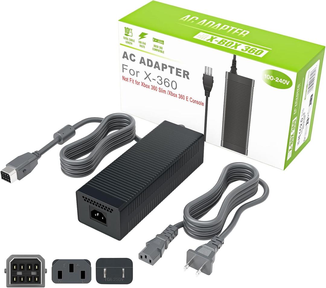 AC Adapter for Xbox 360 Console,203W Power Supply Brick with Cord,Replacement Power Brick for Xbox 360 Fat Console(Not Fit for Xbox360 Slim/Xbox360 E Console)