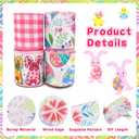 4 Rolls Pink Wired Ribbon for Crafts 2.5 Inch 20 Yards Pink Gingham Ribbon Easter Eggs Bunny Flower Ribbon for Gift Wrapping Holiday Party Decoration Wreath Flower Bouquet Easter Bow
