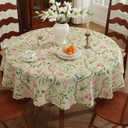 Round Waterproof Tablecloth Linen Textured Table Cloth,Stain and Wrinkle Resistant Washable Fabric Table Cover for Dining, Party, Camping and Outdoor,70InchPink Flower