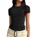 AUTOMET Womens 2 Piece Short Sleeve Shirts Basic Going Out Slim Fitted Crop Tops 2025 Summer Y2k Clothes (Large, Black,white)