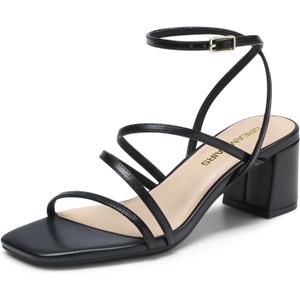 DREAM PAIRS Womens Block Heels 2 inch Strappy Square Toe Dressy Chunky Low Heeled Sandals for Party Wedding Evening (Black, US9)