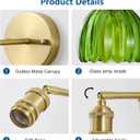 Vintage Wall Sconce 1 Pack, Green Glass Shade Gold Wall Lamp with 12 Inch Cable Switch, Modern Bathroom Wall Sconces for Bedroom Corner Hallway