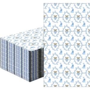 Gilprop 100 Pcs Easter Bunny Rabbit Paper Napkins 2 Ply Blue Rabbit with Bow Flower Dinner Guest Napkins Disposable Hand Towels for Spring Baby Shower Birthday Party Supplies