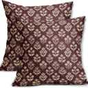 Burgundy Red Floral Block Print Pillow Covers 18x18 Inch Set of 2, Vintage Flower Pattern Decorative Throw Pillowcases Outdoor Farmhouse Cushion Covers Spring Summer Rustic Sofa Couch Bed Decor