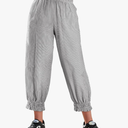 EVALESS Womens Pajama Pants Elastic Waist Lightweight Striped Pjs Lounge Cropped Pants with Pockets, Size M, Black Striped