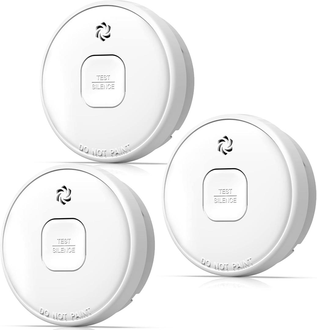Smoke Detector Battery Operated, 10-Year Smoke Alarm with Photoelectric Sensor, Fire Alarms Smoke Detectors with Test Button and Low Battery Warning, Fire Safety for Home, 3 Pack