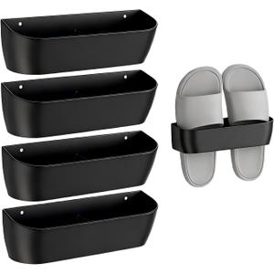 Wall Mounted Shoe Rack 4-Pack with Sticky Strips, Plastic Shoe Holder & Storage Organizer for Door, Wall, RV | Hanging Shoe Organizer for Home
