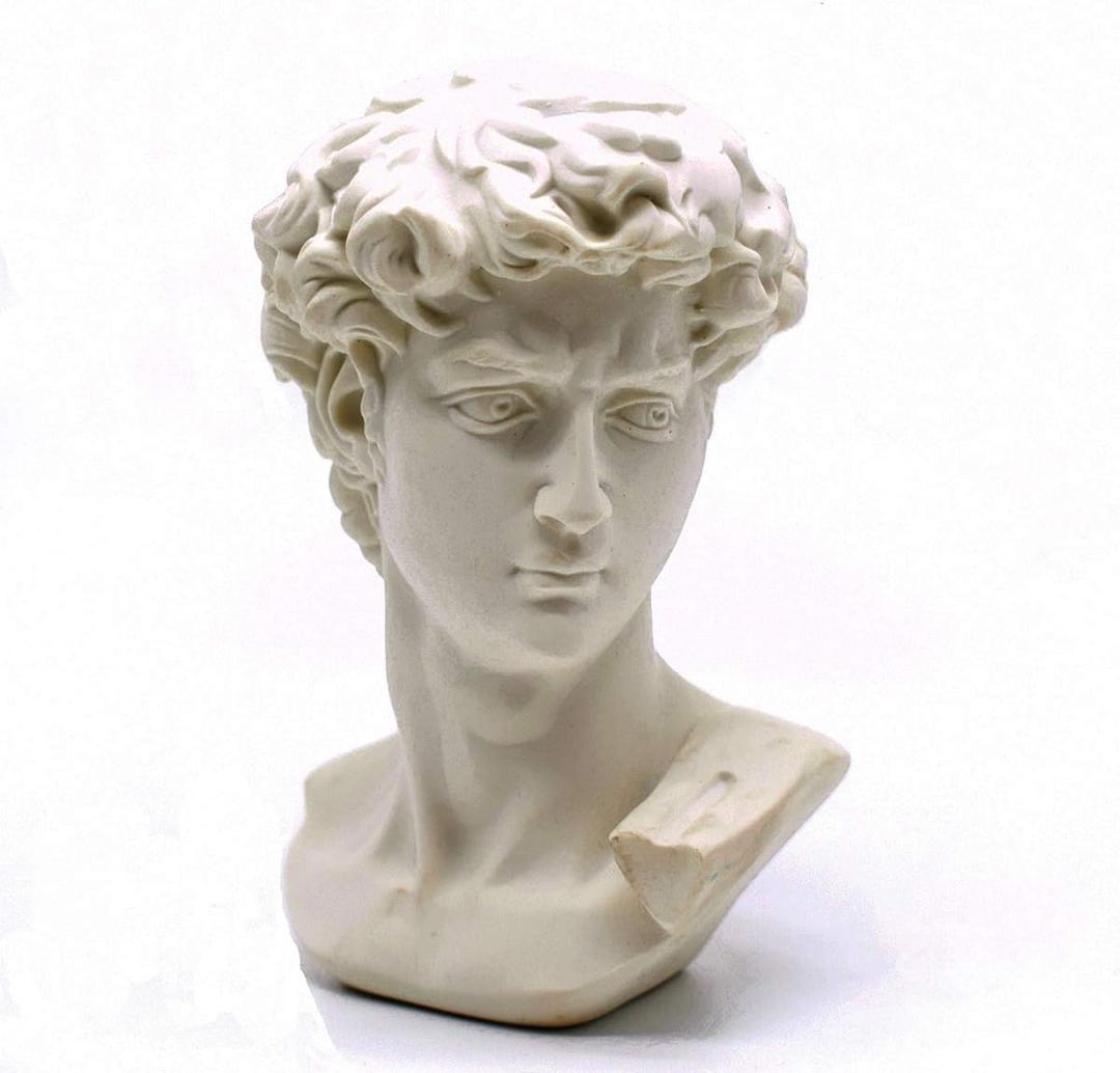 Resin Bust Statue 2.76 Inch Plaster Figurines Mini Home Decoration Sculpture White for Art Hobbyist-David