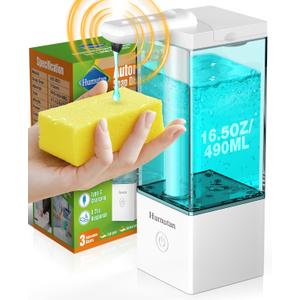 16.5oz Rechargeable and Touchless Liquid Dish Soap Dispenser with Non-Slip Base & 3 Adjustable Levels, Automatic Hand Soap Dispenser for Bathroom, Kitchen, Hotel, Restaurant, Laundry