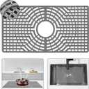 Silicone Sink Protector 26"x14" Center Drain Hole, Heat Resistant Non-slip Dishwasher Suitable, Large Mat for Bottom of Farmhouse Kitchen Stainless Steel Sink(Grey)