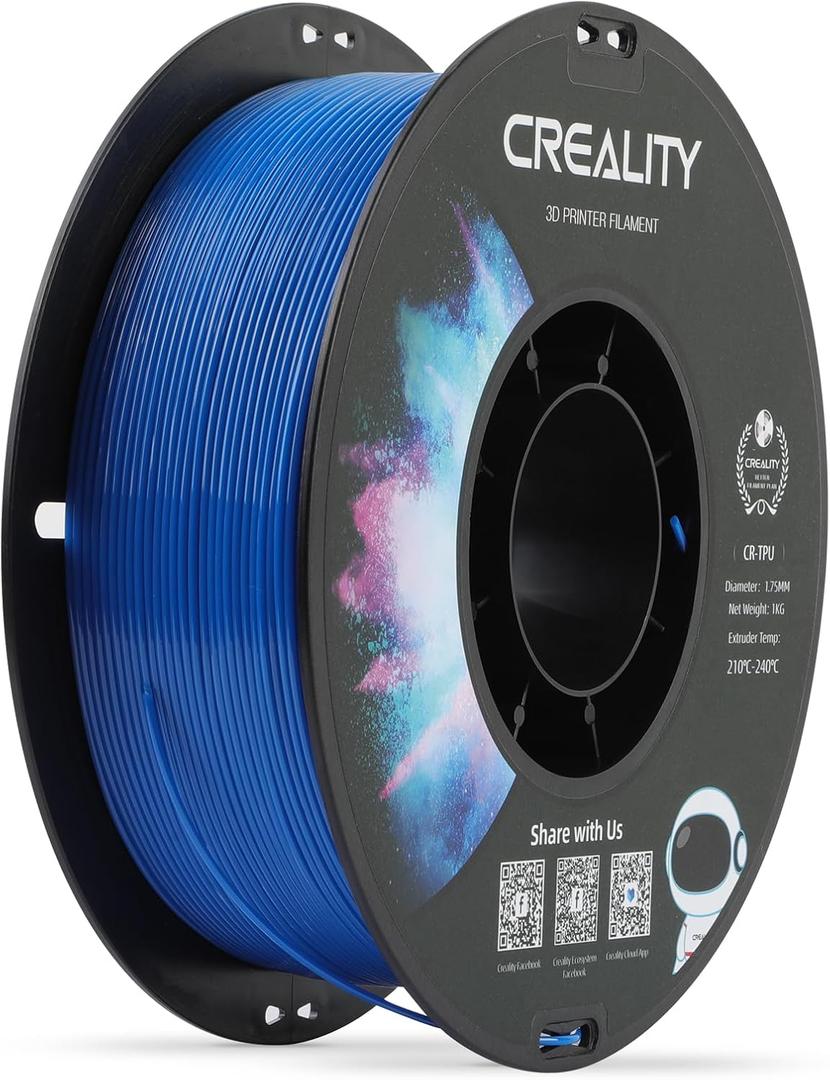 Creality TPU Filament 1.75, 95A TPU Flexible Filament, Higher Hardness & Resilience, Soft Adhesive Material, Elastic, 1kg(2.2lbs) 3D Printing Filament for 3D Printer (Blue)