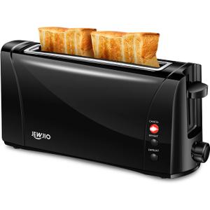 JEWJIO Slim Compact 2 Slice Toaster with Wide Long Slot - Vintage Black, 1000W, Defrost/Reheat/Cancel, 6 Shade Settings, Removable Crumb Tray for Bagels & Waffles
