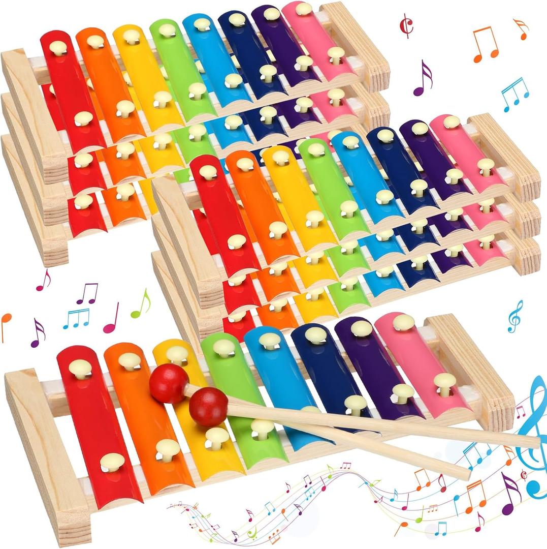 6 Pcs Xylophone for Kids Wooden Xylophone with Mallets Musical Instrument Wood Baby Percussion Kit Christmas Birthday Gifts for Boys Girls Educational Preschool Instruments Toddler Toys