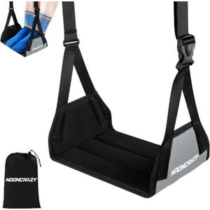 Airplane Foot Hammock, No Collapse Foot Rest for Plane Travel with Extended Adjustment Strap, Portable Desk Foot Hammock with Thickened Foam, Foot Sling Travel Essentials to Relax Your Feet