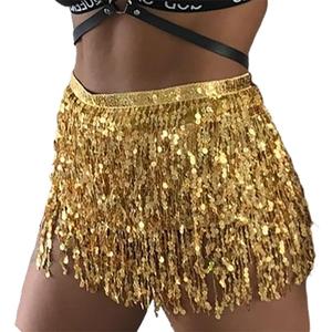 Cubahop Boho Sequin Belly Dance Skirt Hip Belt Tassel Skirt Hip Wrap Scarf Rave Music Festival Costume for Women Girls