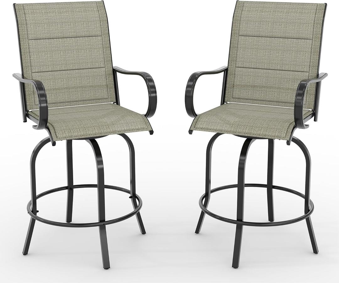 Outdoor Swivel Bar Stools Set of 2, Bar Height Patio Chairs with High Back & Armrest, All-Weather Textilene Fabric 360° Swivel Tall Barstools for Patio, Deck, Backyard, Garden