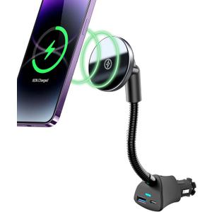 for Mag-Safe Car Mount Charger 15W iPhone Wireless Car Cigarette Lighter Phone Charger, Cigarette Lighter Phone Mount with Dual Port PD&QC3.0 Fast Charging for iPhone 17 16 15 Pro Plus Max 14 13 12