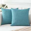 OTOSTAR Linen Throw Pillow Covers Set of 2 Decorative Square Pillowcases Cushion Covers 12x12 Inch for Home Decor Sofa Bedroom Car 30 x 30 CM Turquoise