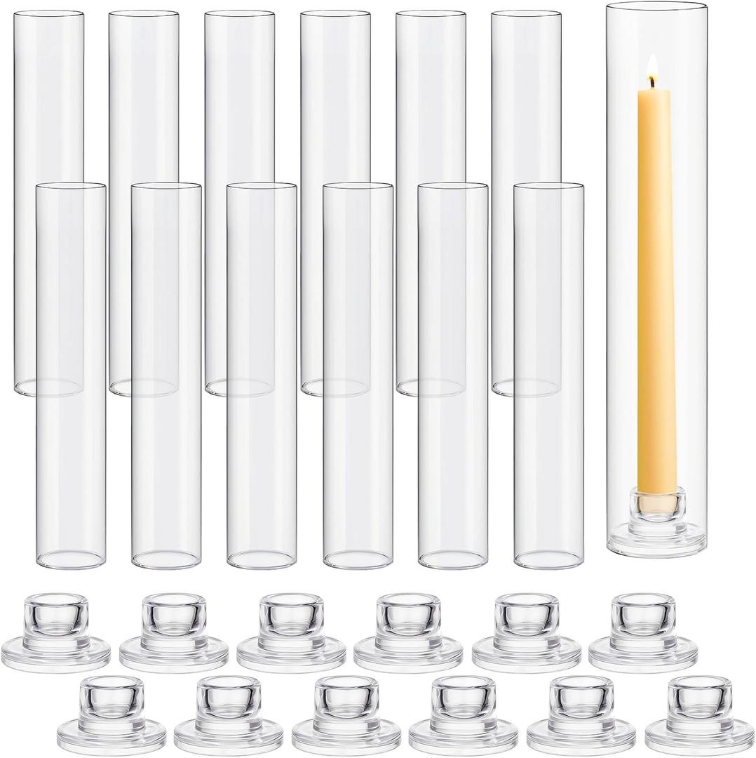 Teenyyou 12 Set Glass Hurricane Candle Holders Candlestick, 11.8", Smooth
