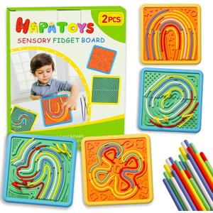Sensory Activity Board for Kids & Adults:Double-Sided Stress Relif Sensory Board Toys with 40 Strings & Storage Bag | Quiet Fidget Board for ADHD & Autism Boys Girls Ages 3 4 5 6 7 8 9 102PCS