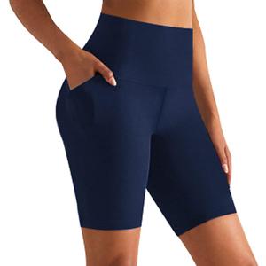 GROTEEN Biker Shorts Women with Pockets - 8'' High Waisted Tummy Control Yoga Workout Running Gym Spandex Shorts (Small-Medium, 03-navy)