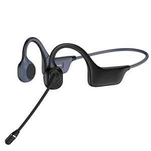 Bone Conduction Headphones with Mic, Bluetooth 5.3, Open-Ear Headphones with Noise-Canceling Rotated Boom Microphone, Wireless Headset Sweatproof Earphones for Working, Running, Driving(Black)
