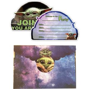 24 Pcs Yoda Birthday Party Decorations Invitations, Cartoon Birthday Party Invitations Celebration with 24 Envelopes And 24 Stickers Party Decorations Supplies For Fans