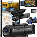 QCONTROL 4K 5G WiFi 3 Channel Dash Cam Front and Rear Inside, 4K+1080P+1080P Dash Camera for Cars, GPS Dashcam, Car Camera with 3-Inch Screen, IR Night Vision, 24Hr Parking Mode, G-Sensor, 64GB Card