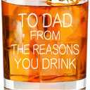 2 x To Dad From The Reasons You DrinkWhiskey Glass, Funny Gift for Father Grandpa Husband, Fathers Day Rock Glass for Men, 10 Oz