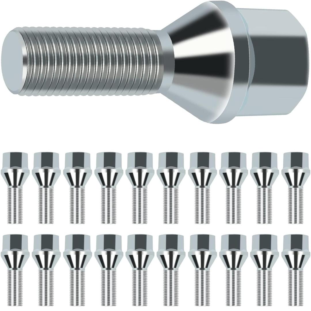 SCITOO M12x1.25 Wheel Lug Bolt 12x1.25 Lug Nut Bolts 20 Pcs Silver Shank Length 28mm Compatible for Jeep Compass for Renegade for Cherokee, for Fiat, for Chrysler 200, for Dodge Dart