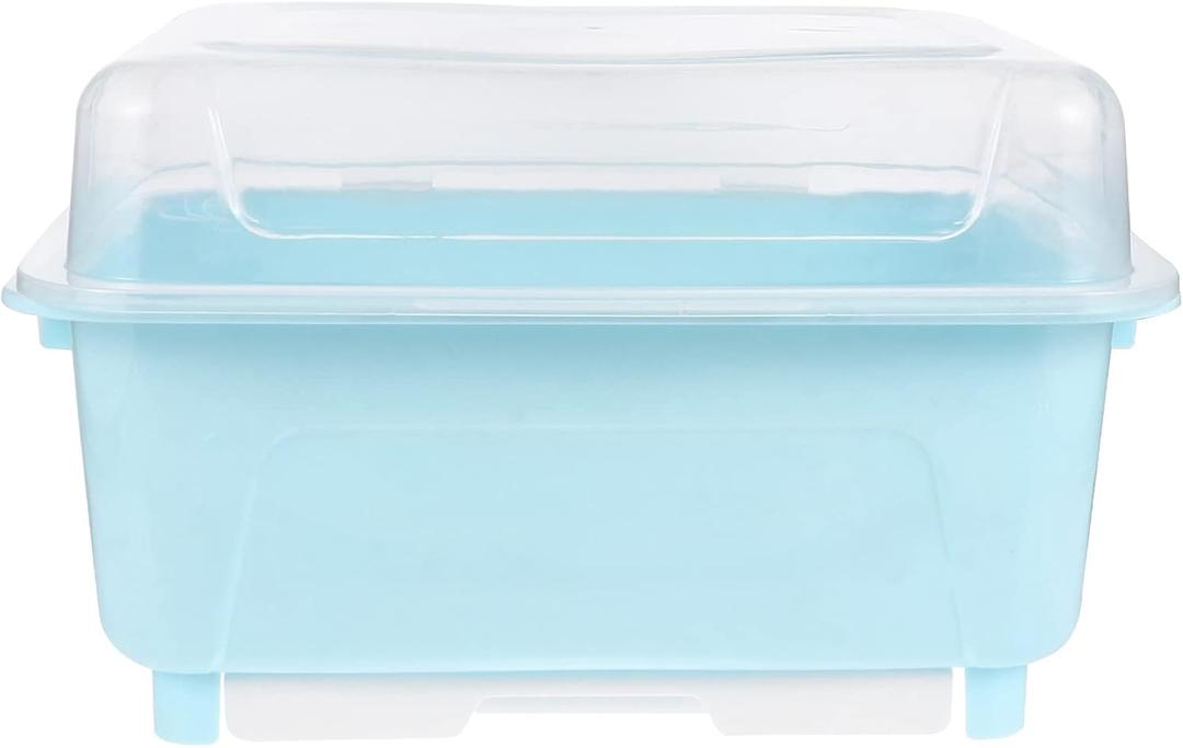 Operitacx Kitchen Dish Drying Rack Box with Lid 13X10.2X7.9 Inch Cutlery Organizer for Bowls and Chopsticks Covered Storage Solution for Home and Restaurant