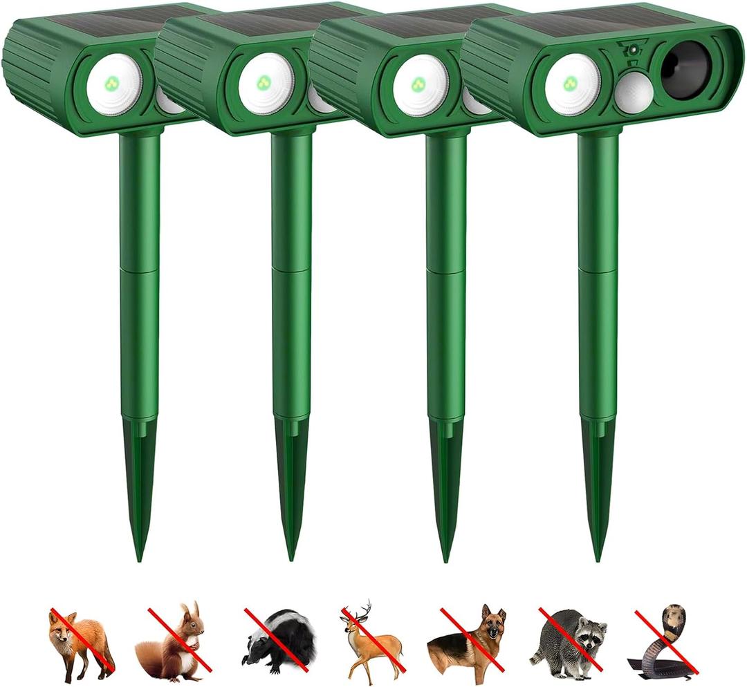 Animal Deterrent Devices Outdoor, Solar Animal Repeller with Motion Sensor Animal Repeller to Repel Cat, Deer, Squirrel, Rabbit, Dog, Skunk (Green - 4 Pack)