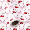 WRAPAHOLIC Cherry Bow Wrapping Paper Roll - Mini Roll - 17 Inch x 16.5 Feet - Coquette Cherry Bow Wrapping Paper Perfect for Girl Birthday, Valentine's Day, Bachelorette