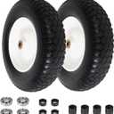 4.80/4.00-8 Wheelbarrow Tire Flat Free, 16'' Tire and Wheel 330LB Load Capacity, with 5/8" & 3/4" Bearings, 3''-4''-6''-7'' Adjustable Hub for Garden Cart, Hand Truck, Trolley, Wagon, 2 Pack