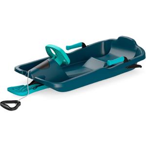 Durable Kids' Toboggan Sleds - Plastic, Lightweight, Winter Snow Sleds with Tow Strap & Pull-Up Brakes (Titan Blue)