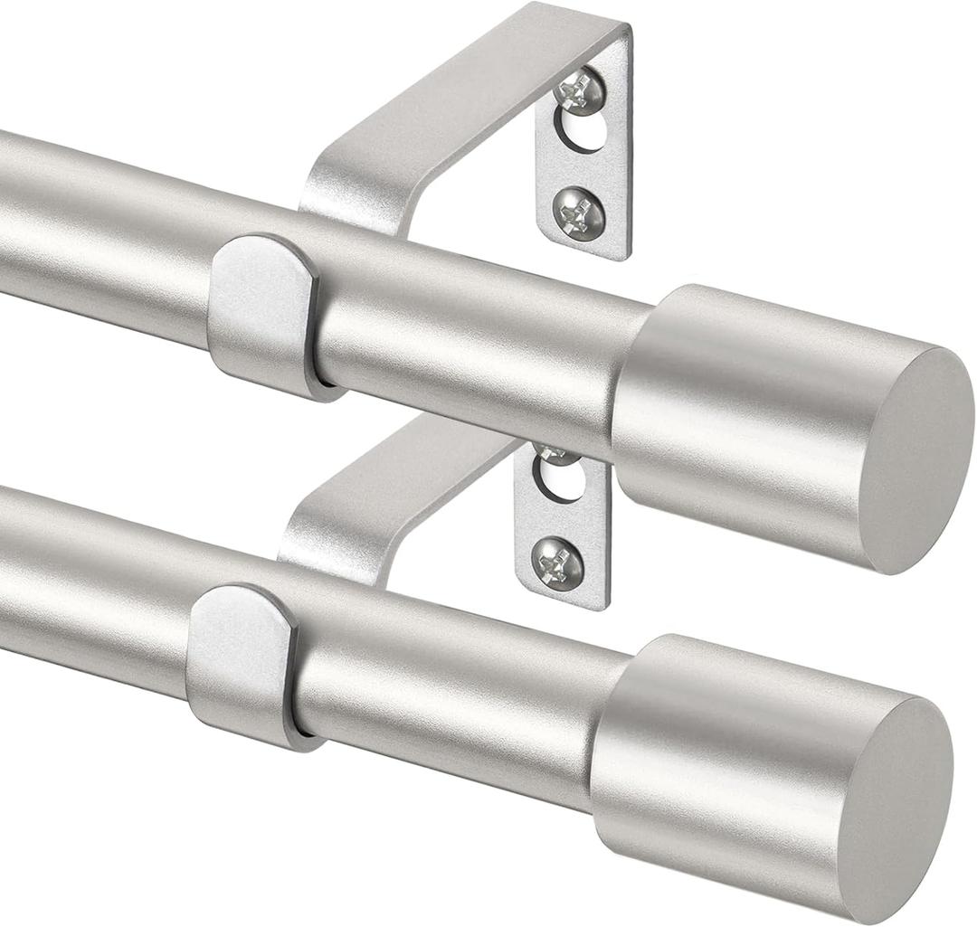 TONIAL 2 Pack Curtain Rods for Windows 48 to 84 Inch, Telescoping Splicing 3/4 Single Rods for Windows Decorative Drapery Rod 32 to 86 with Modern Finial, Silver